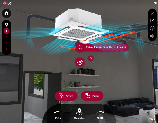 LG전자 가상 쇼룸에 설치된 사무실용 공조 솔루션 '듀얼베인 시스템 에어컨'. <LG전자 제공>